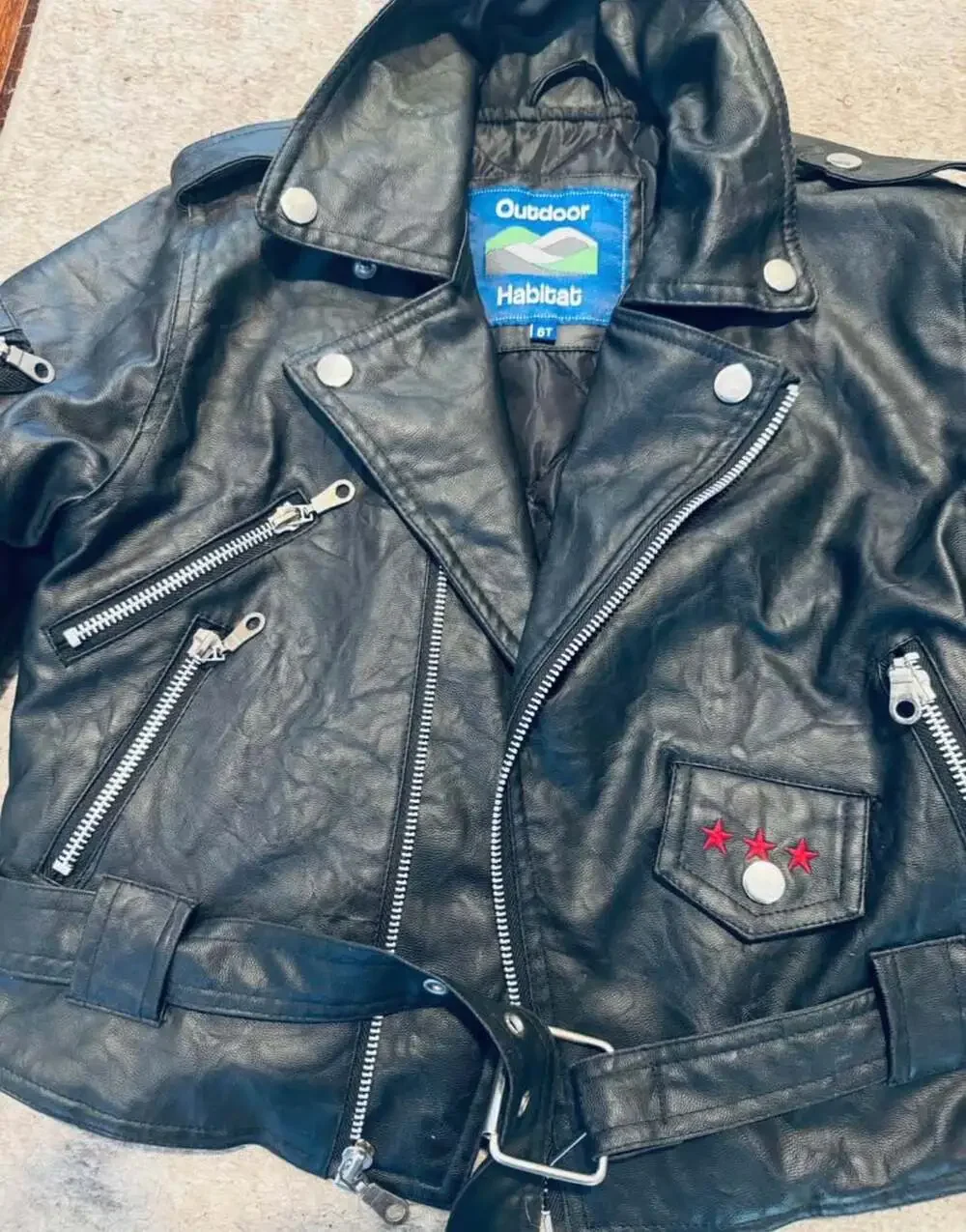 Outdoor Habitat Kids Black Faux Leather Motorcycle USA Biker Jacket Sz 6T